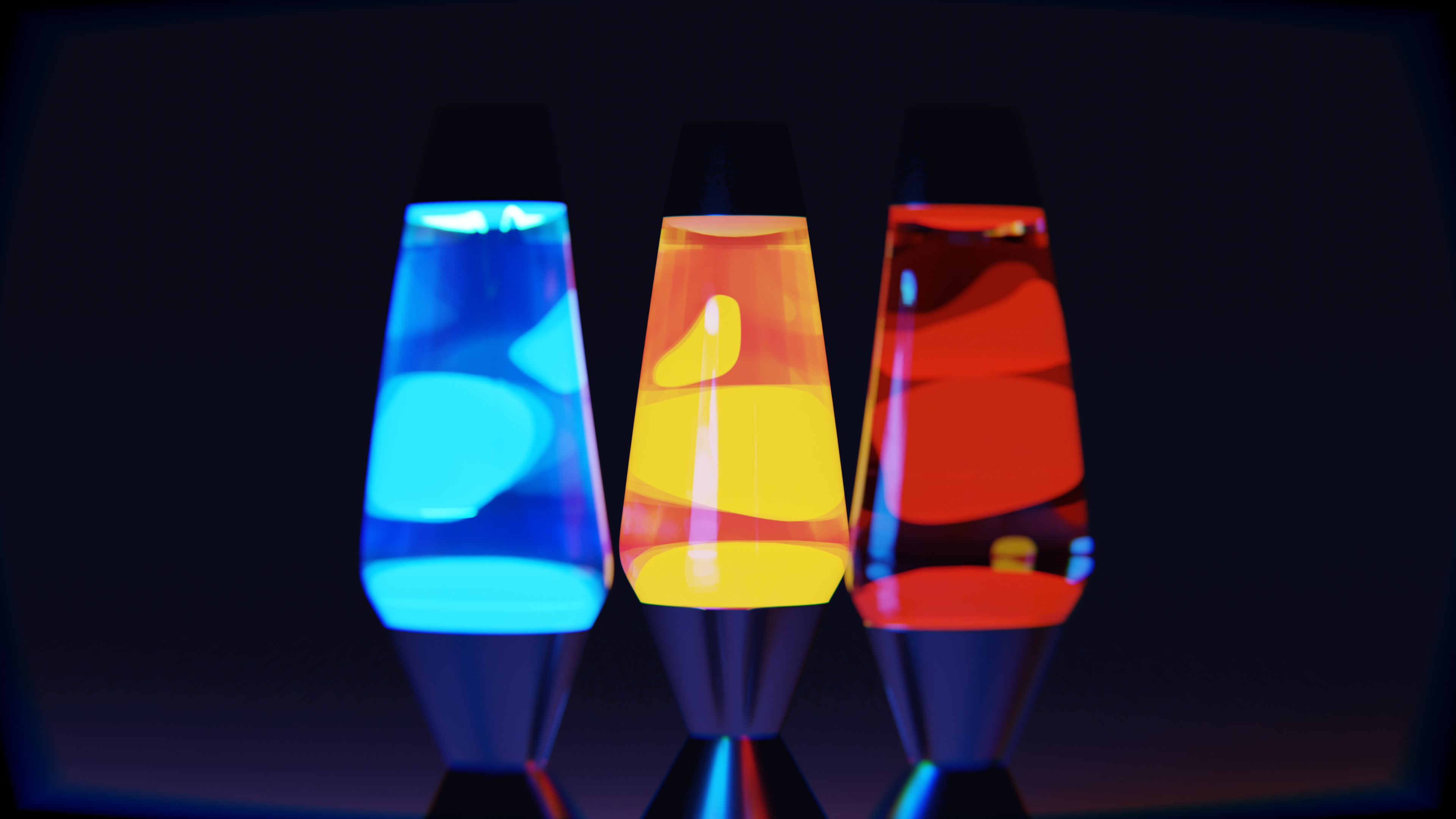 a set of three lava lamps