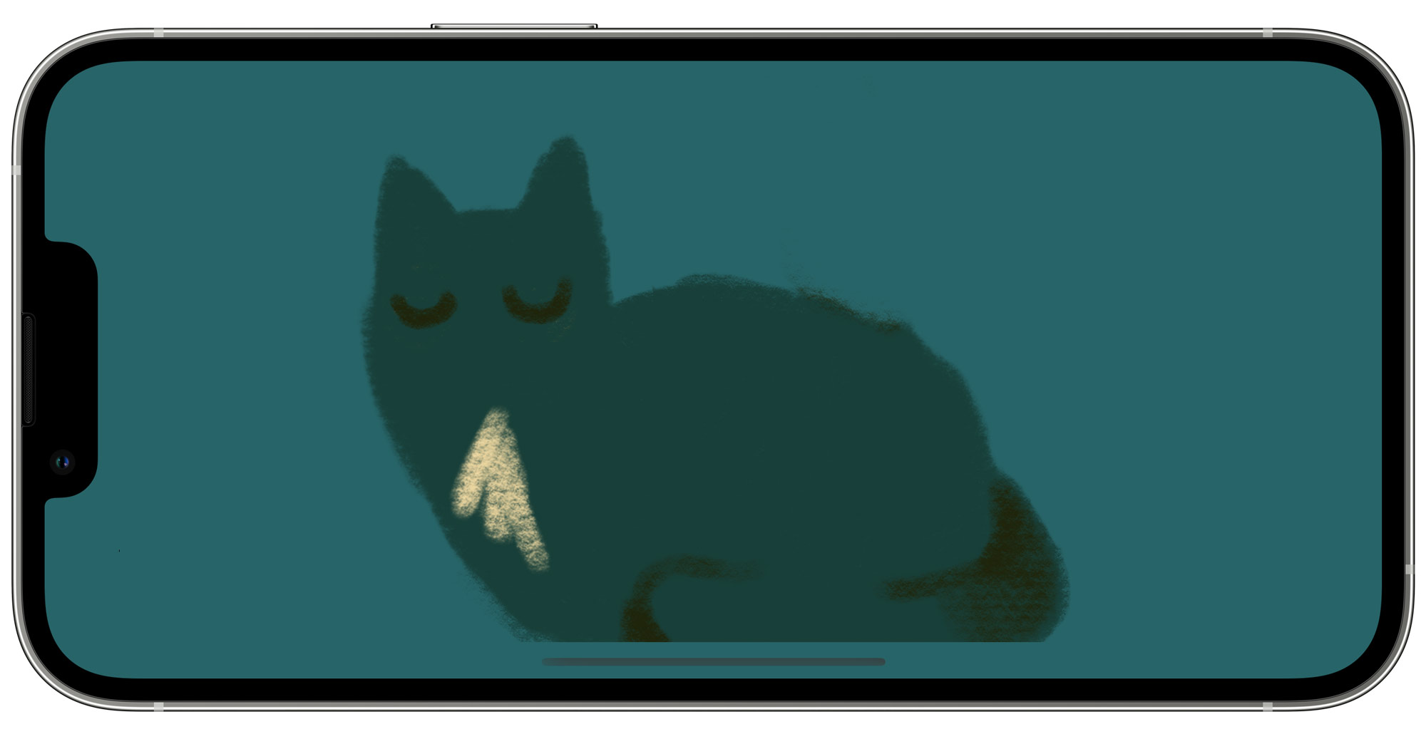 a landscape screenshot of an app displaying a drawing of a cat.