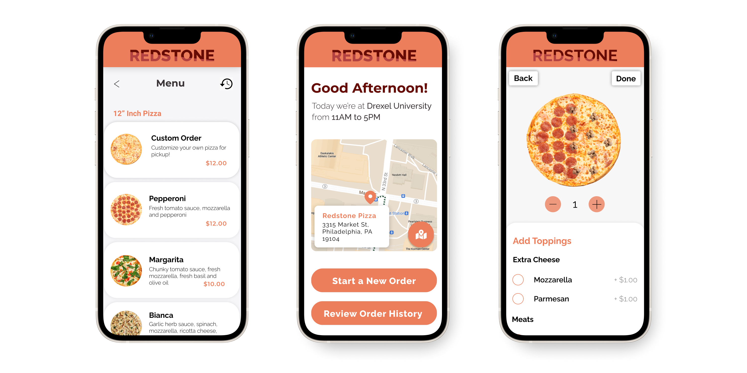 high-fidelity wireframes a pizza ordering app