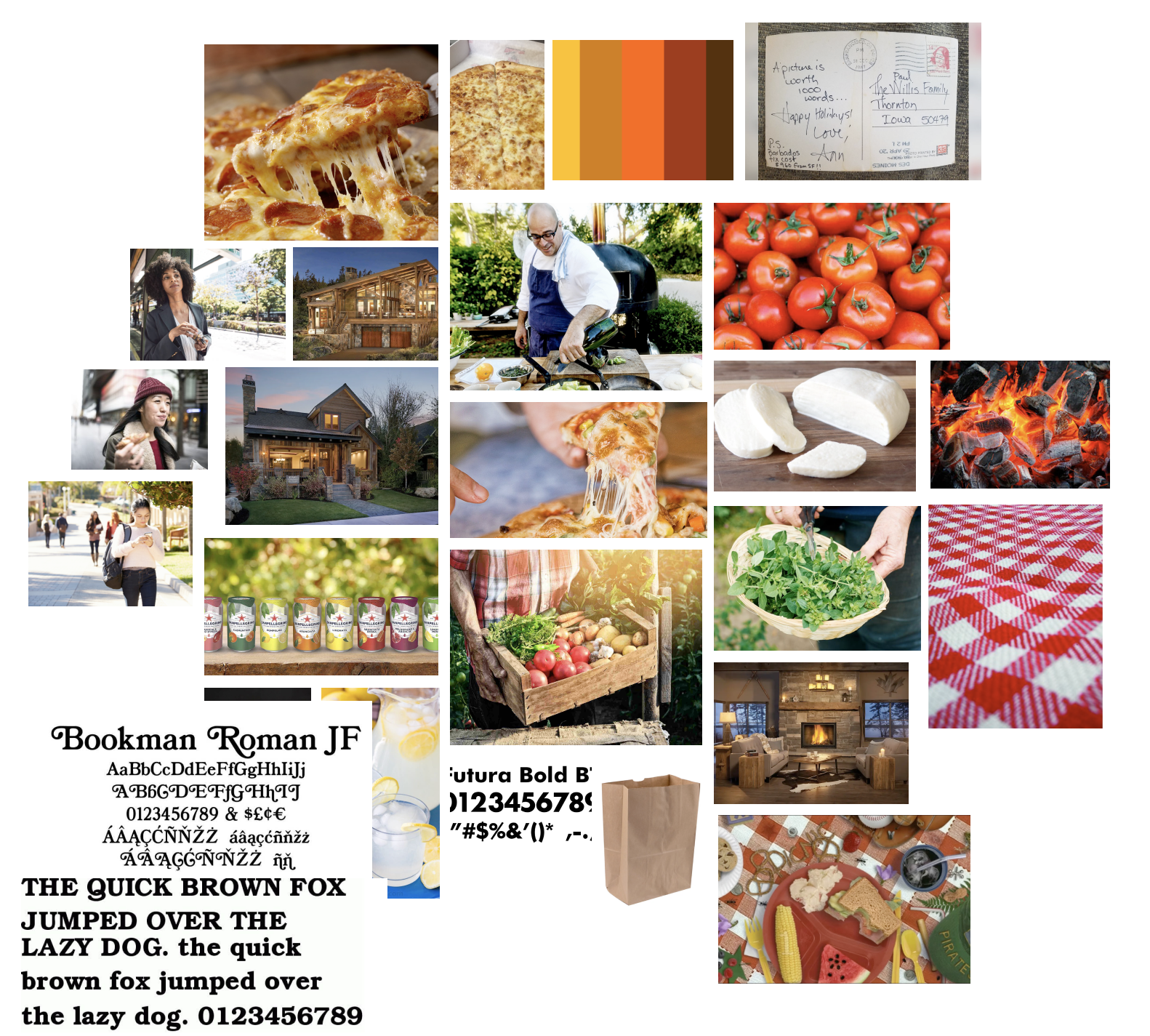 moodboard with images relating to pizza, food, picnics