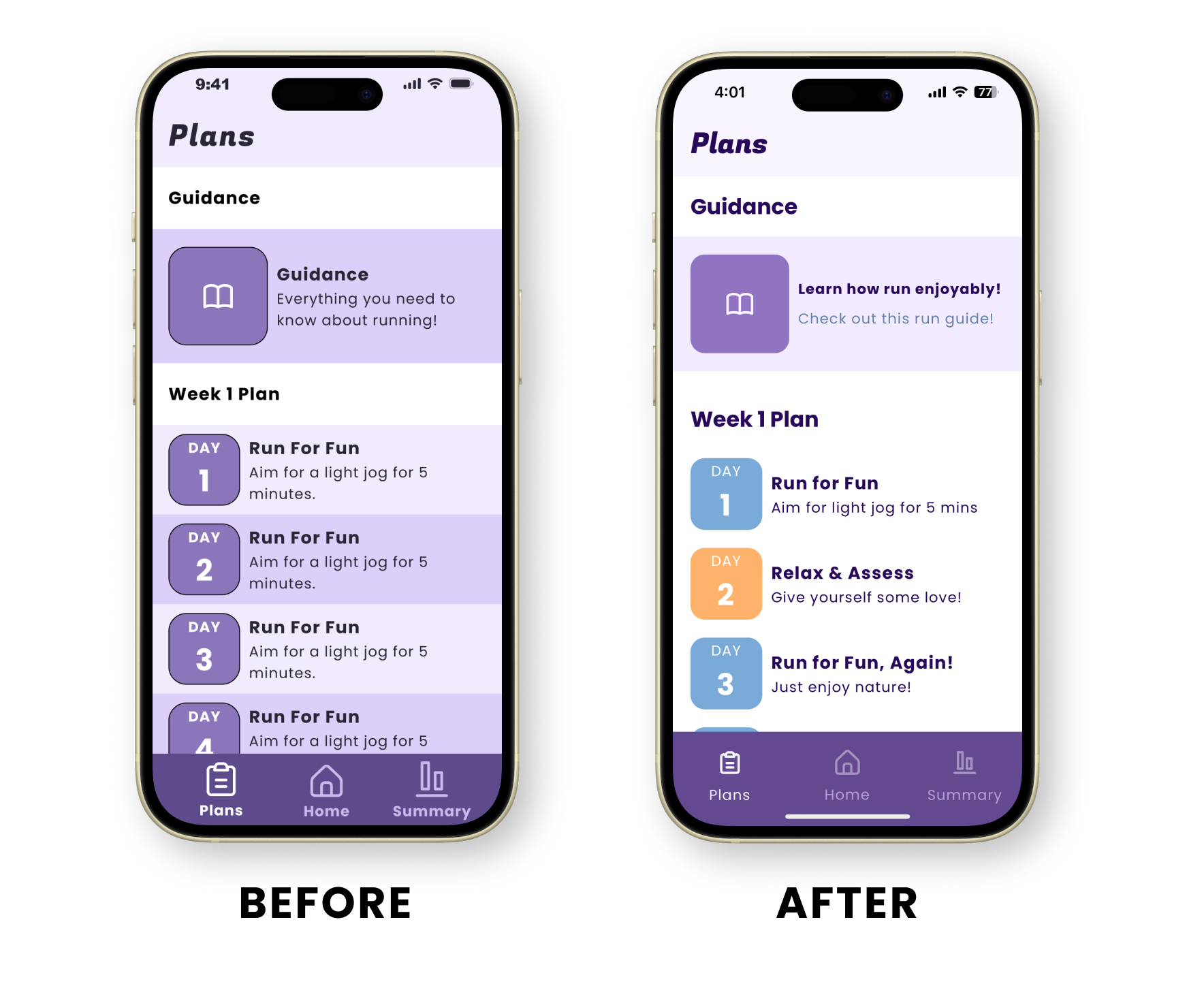 before and after final design for plans page